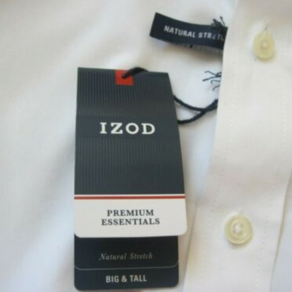 Men's Big Tall IZOD Premium Essentials Button Dress Shirt  LT/GL/LT White NWT - Picture 3 of 6